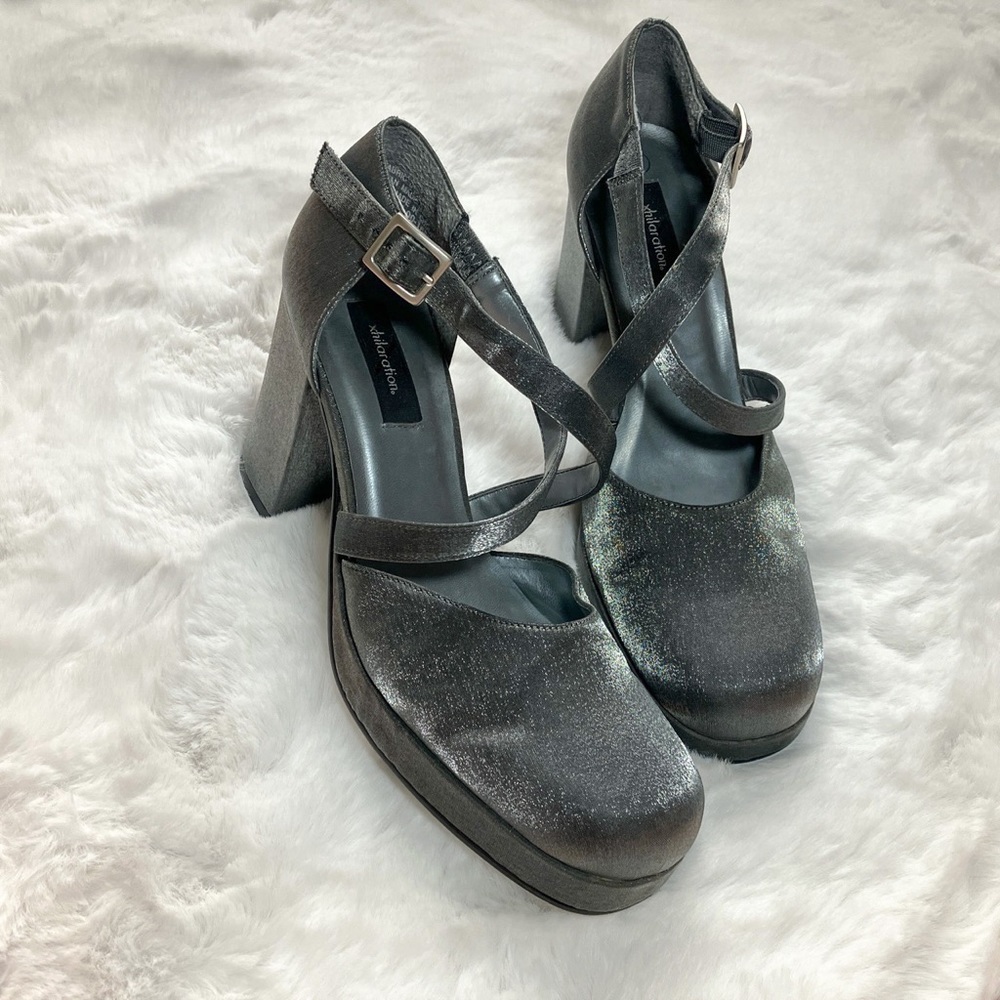 Xhilaration Y2K Chunky Block Metallic Heels